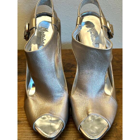 VTG 2008 Marciano Metallic Champagne/Rose Gold Size 8.5 Peep Toe Sling Back Heel - Picture 10 of 14